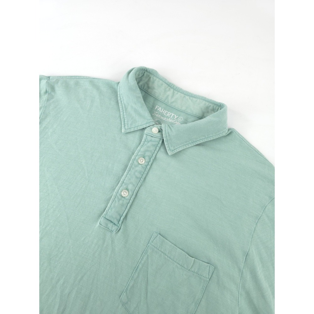 Faherty Polo Shirt Men's Large Seafoam Green Sunwashed Organic Cotton Pocket